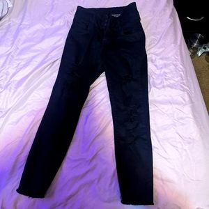 High waisted black ripped cropped jeans